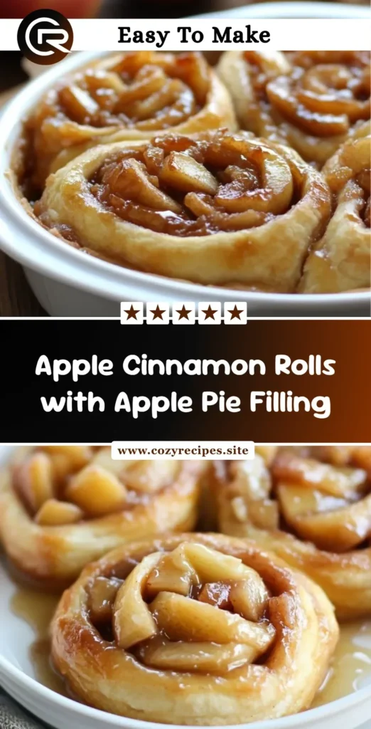 Delicious apple cinnamon rolls with apple pie filling on a wooden table