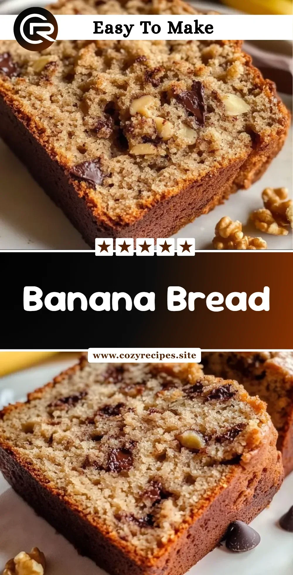 Delicious homemade banana bread with slices on a wooden table