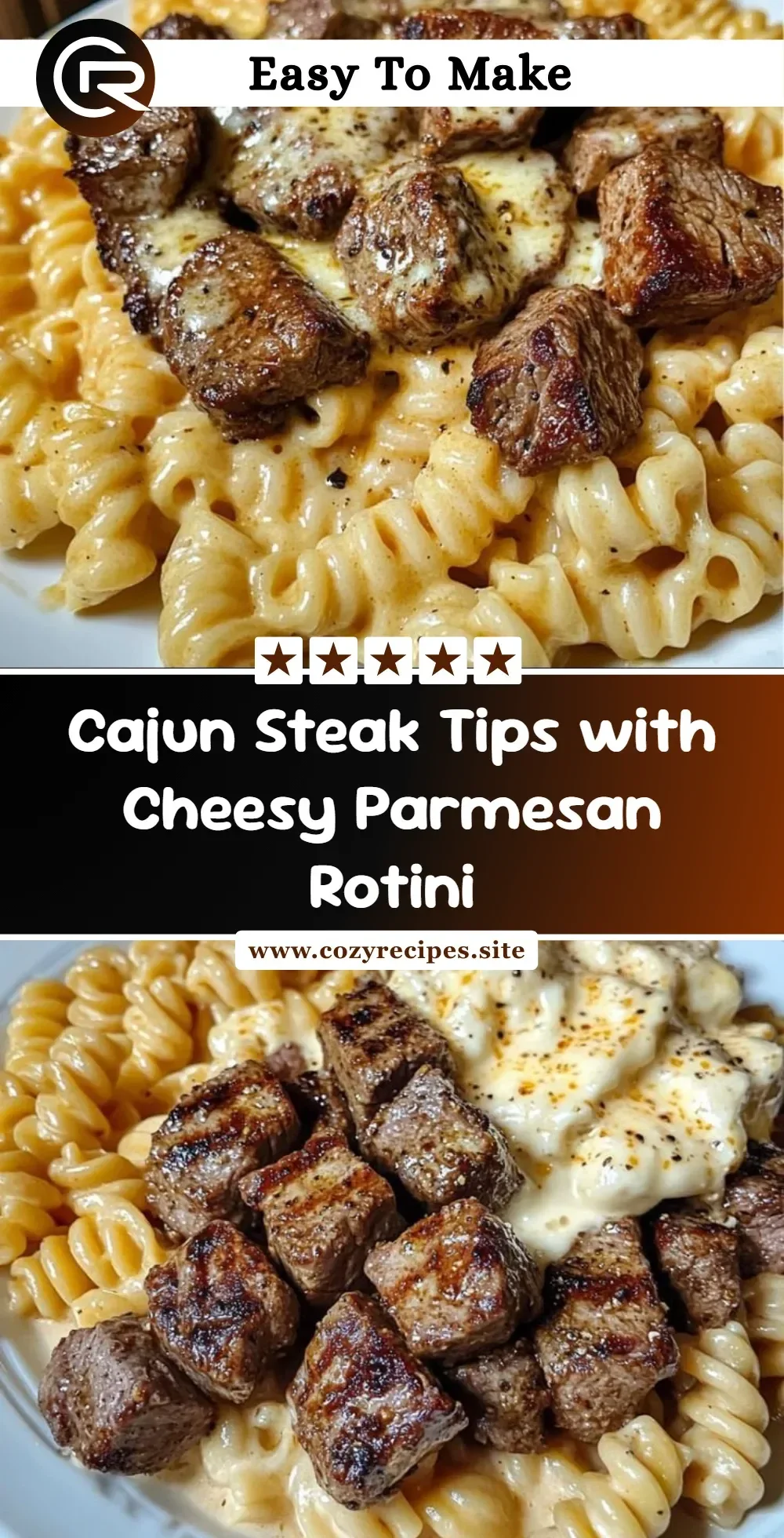 Cajun Steak Tips served with Cheesy Parmesan Rotini