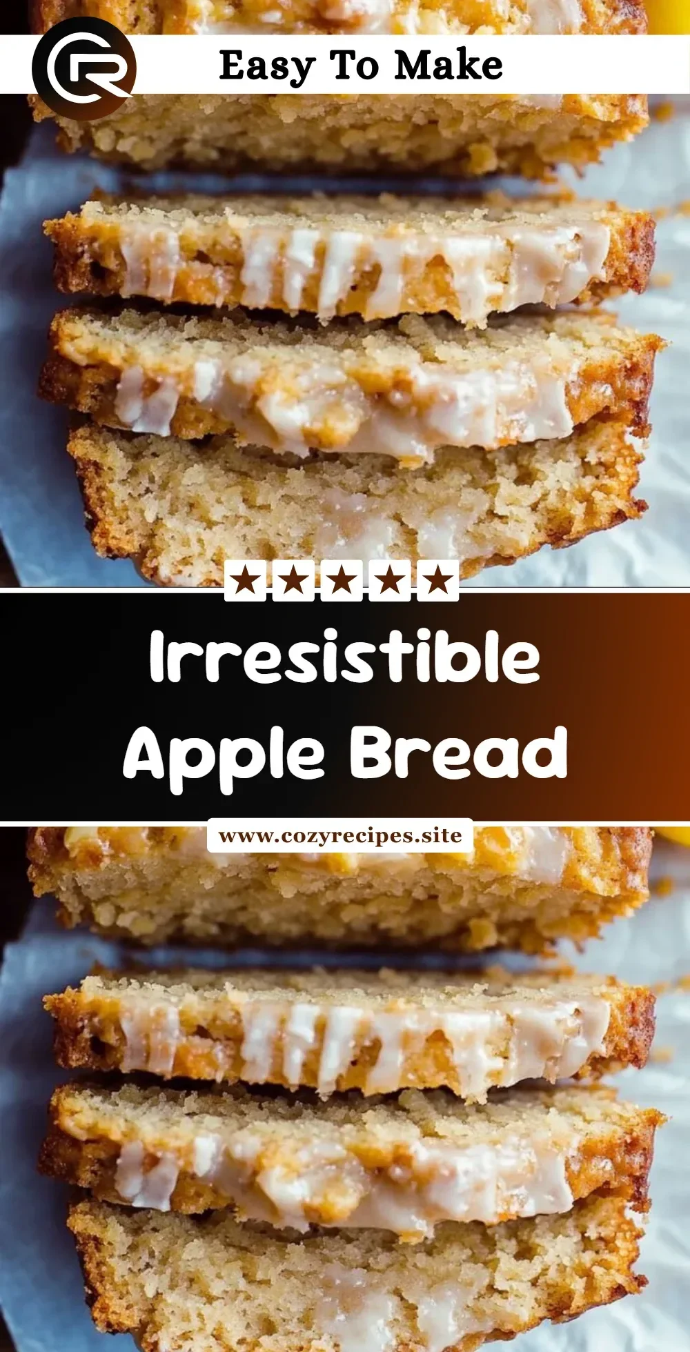 Homemade apple bread fresh out of the oven with slices on a wooden cutting board.
