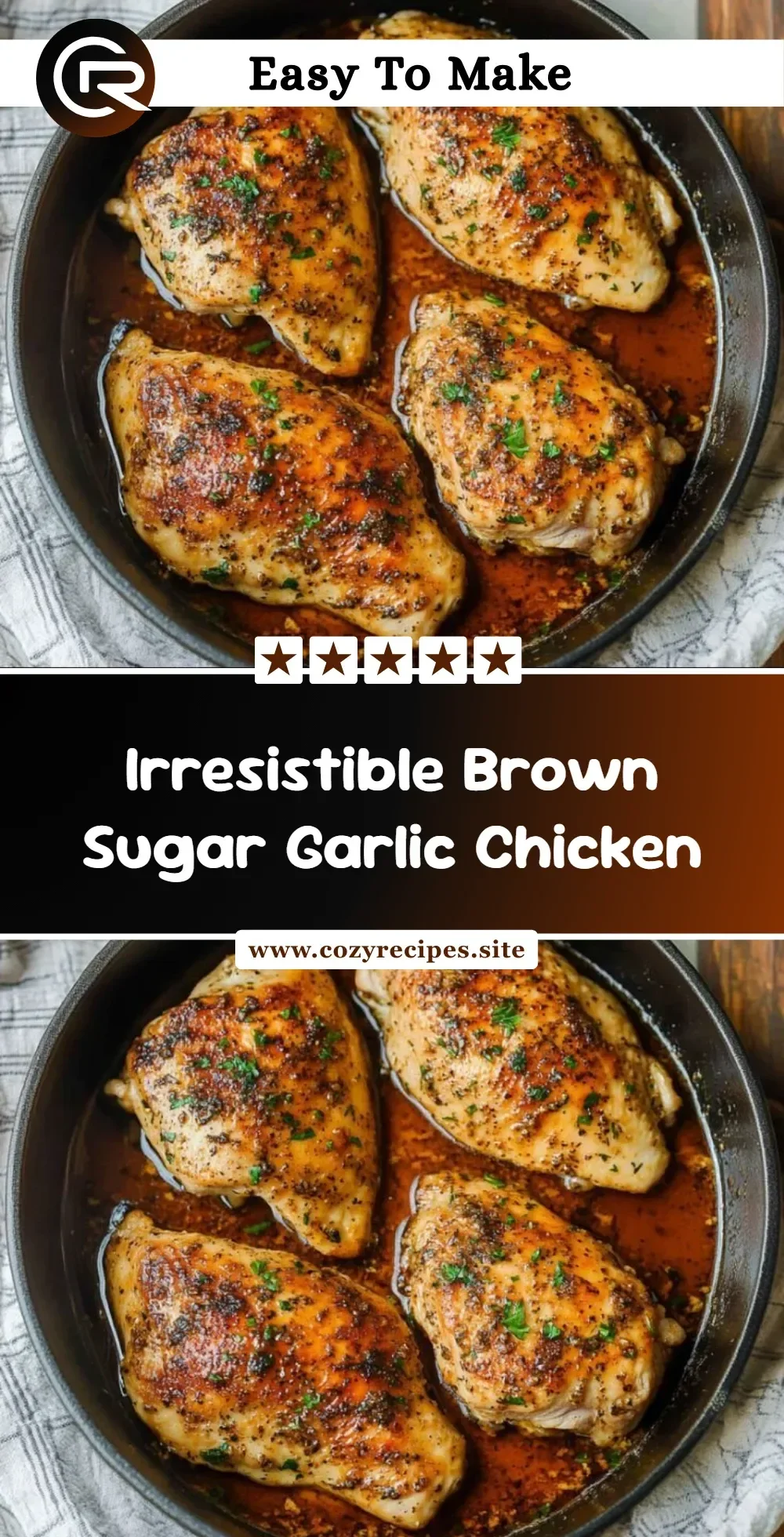 Delicious brown sugar garlic chicken with a glossy glaze on a white plate