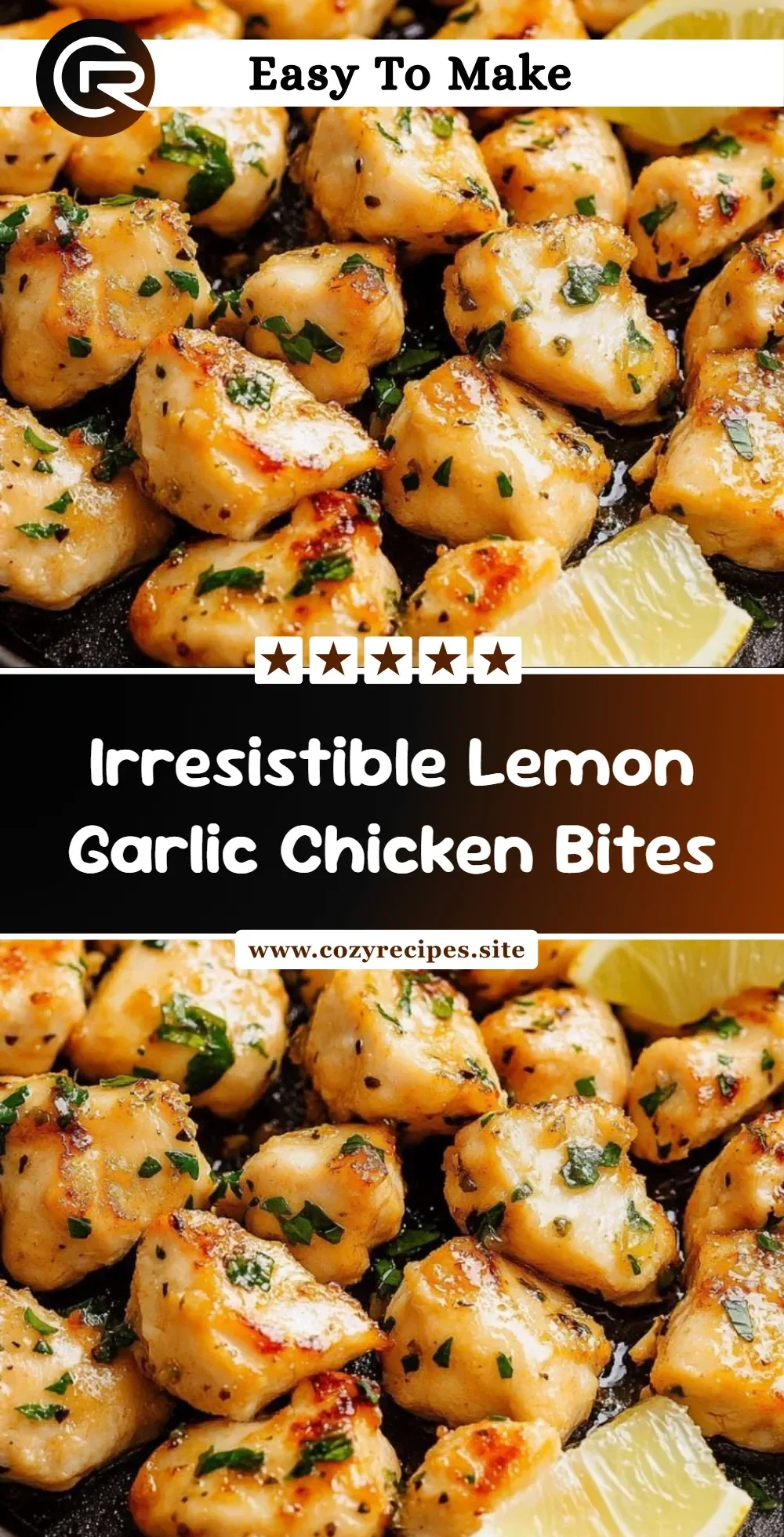 Plate of delicious lemon garlic chicken bites garnished with herbs