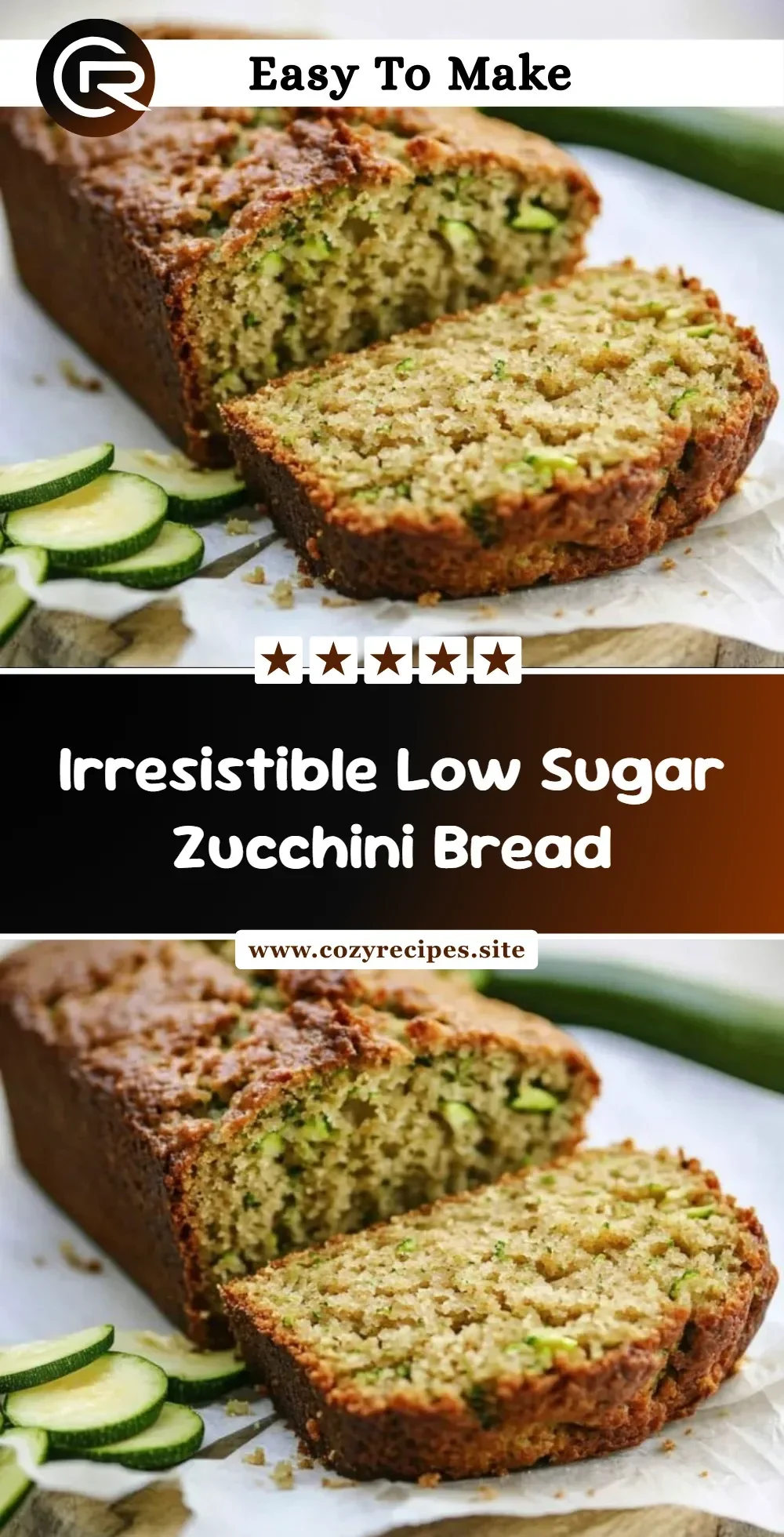 Delicious low sugar zucchini bread slice on a wooden table