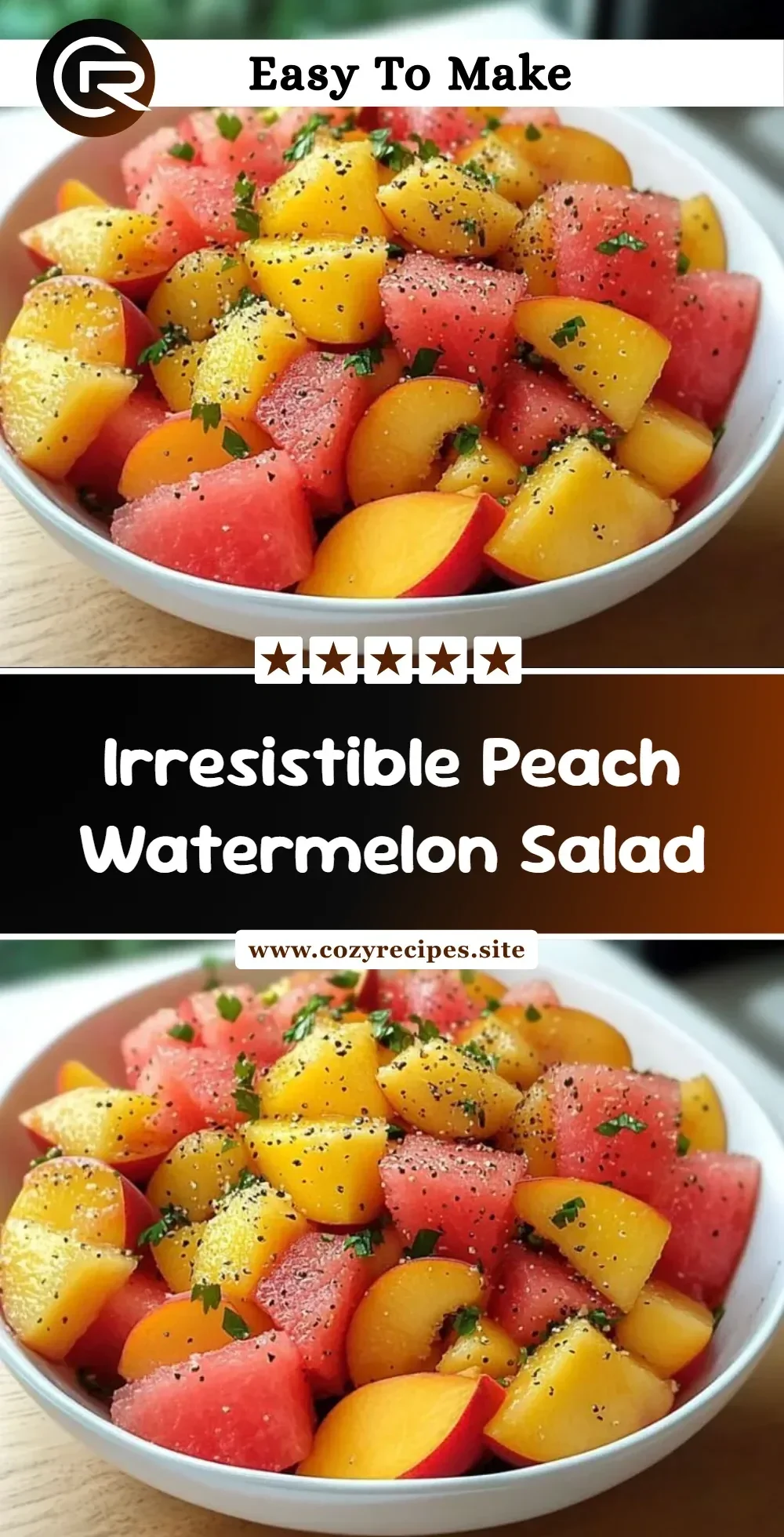 Delicious Peach Watermelon Salad with fresh fruits and mint