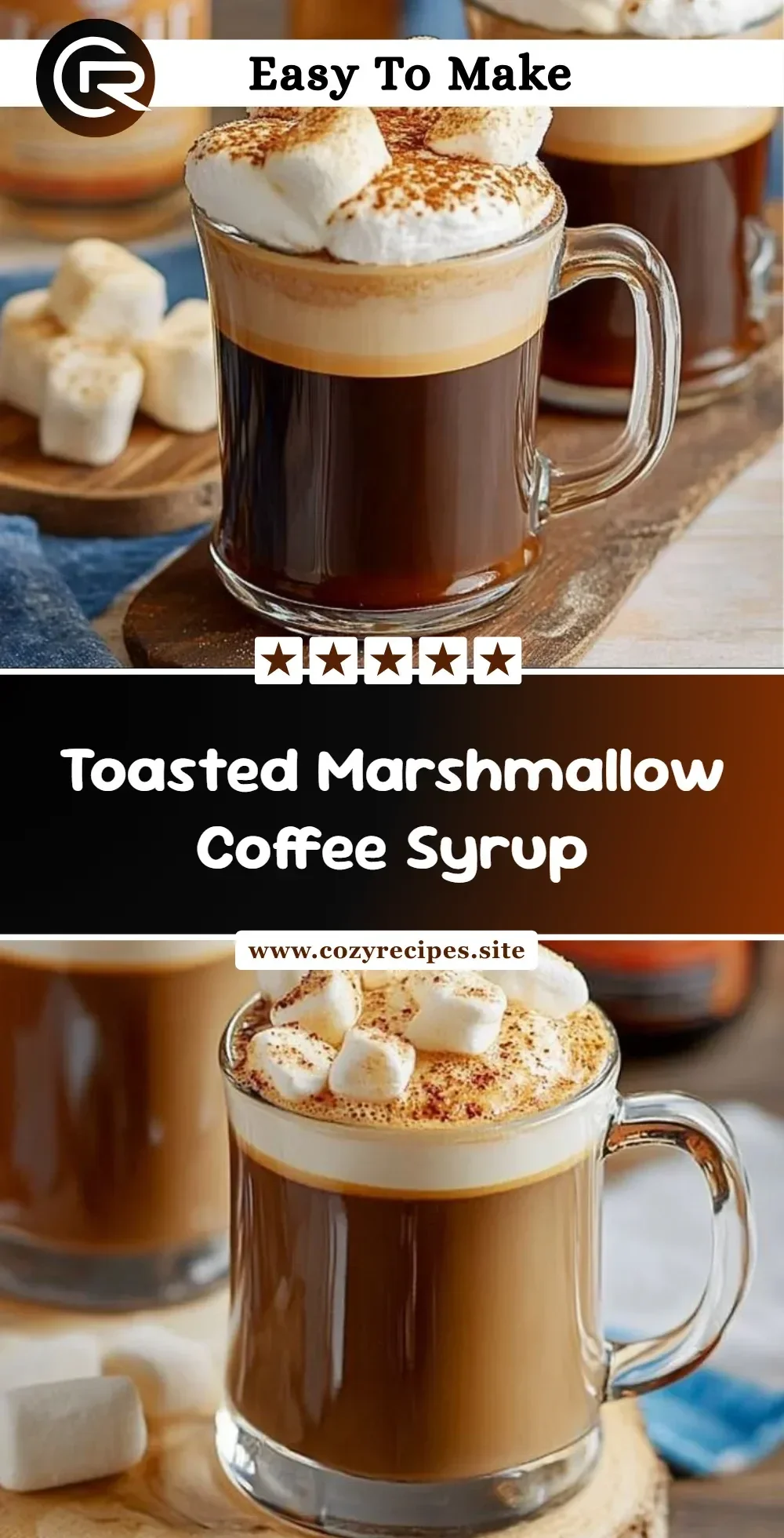 Toasted Marshmallow Coffee Syrup bottle with coffee cup